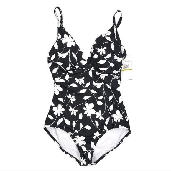 Jantzen Classic Floral One Piece Swimsuit Black White - Picture 1 of 7